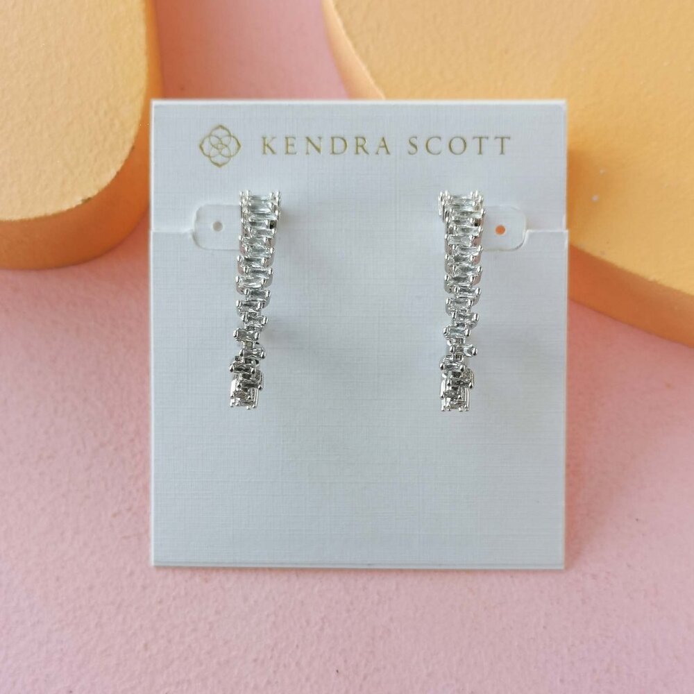 Kendra Scott - Juliette White Crystal Silver Oval Hoop Earrings - NEW